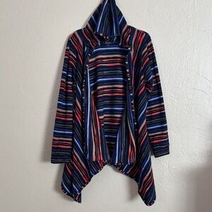Cuddl Duds fleece-wear striped hooded wrap cardigan with pockets L/XL